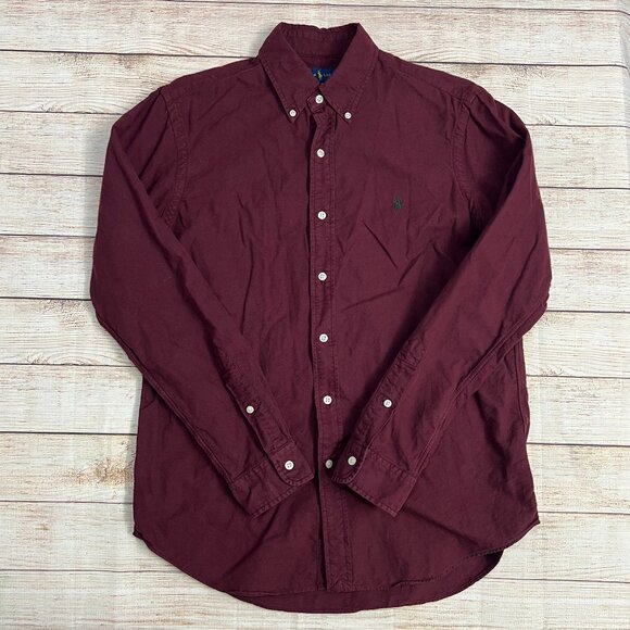 Ralph Lauren Men's Burgundy Button Down Shirt Medium Classic Fit Long Sleeve - Picture 1 of 11